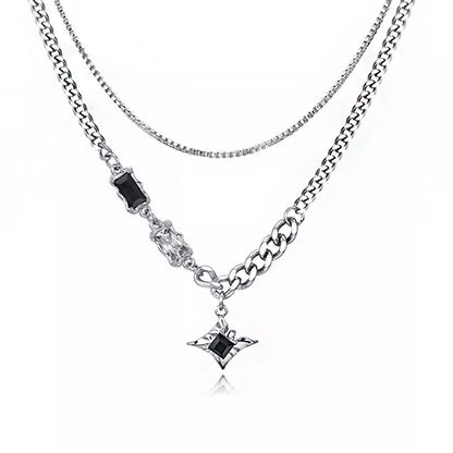 Colar de Hip Hop Zircon Star Camada Dupla Masculino Feminino Tendência Charme Aço Titânio Pingente Corrente Unissex Joias Atacado