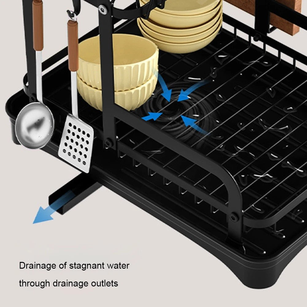 HOT 2 Tier Dish Bowl Drainer Storage Rack Kitchen Dish Drying Rack with Drain Basket Countertop Dinnerware Organizer Drainboard