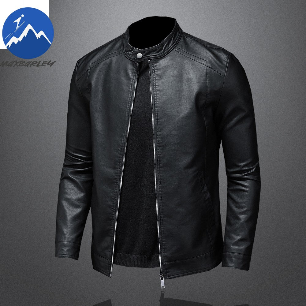 Spring Autumn Leather Jacket Men Stand Collar Slim Pu Leather Jacket Fashion Motorcycle Causal Coat Mens Moto Biker Leather Coat