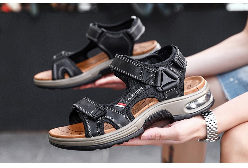 Fashion Men's Sandals Summer Soft Beach Flip Flop Comfortable Genuine Leather Sandals Outdoor Men Roman Sandals Size 46