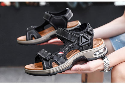 Fashion Men's Sandals Summer Soft Beach Flip Flop Comfortable Genuine Leather Sandals Outdoor Men Roman Sandals Size 46
