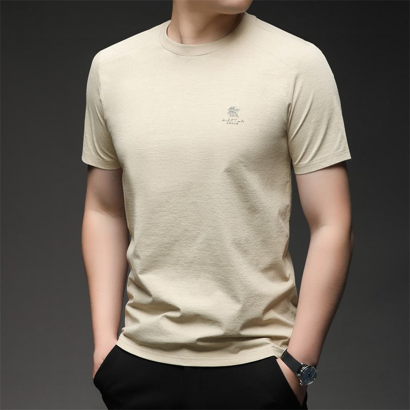 2025 New Men's Korean Style Fashion Badge Short Sleeved Sleeve Round Neck T-shirt Casual and Comfortable Summer Versatile Top