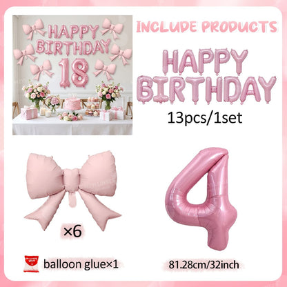 Pink Bow Birthday Balloon Happy Birthday Letter Balloon Used for Wedding, Valentine's Day, Birthday, Proposal Decoration Decor