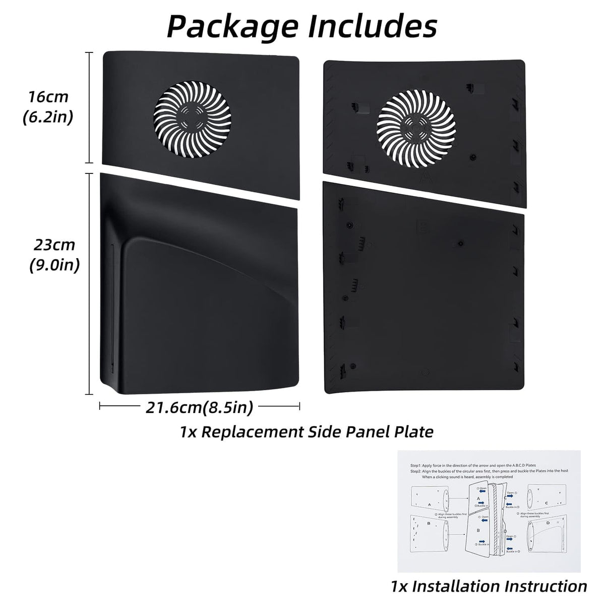 Face Plates for PS5 Slim Disc Edition Only, Anti-Scratch Replacement Panels Cover Plates Shell Case with Cooling Vent,Black