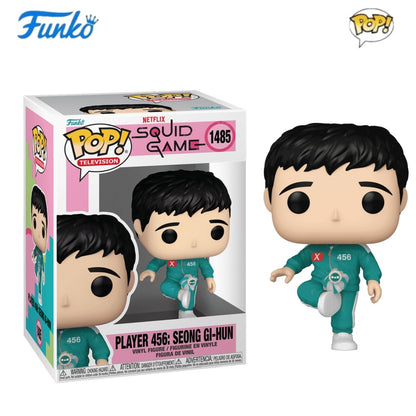 Boneco FUNKO POP Edição Limitada do Jogo da Lula: Jogador 001, Geum-ja, Hyun-ju, Front Man, Jogador 456: Seong Gi-Hun (Chutando Jegi)