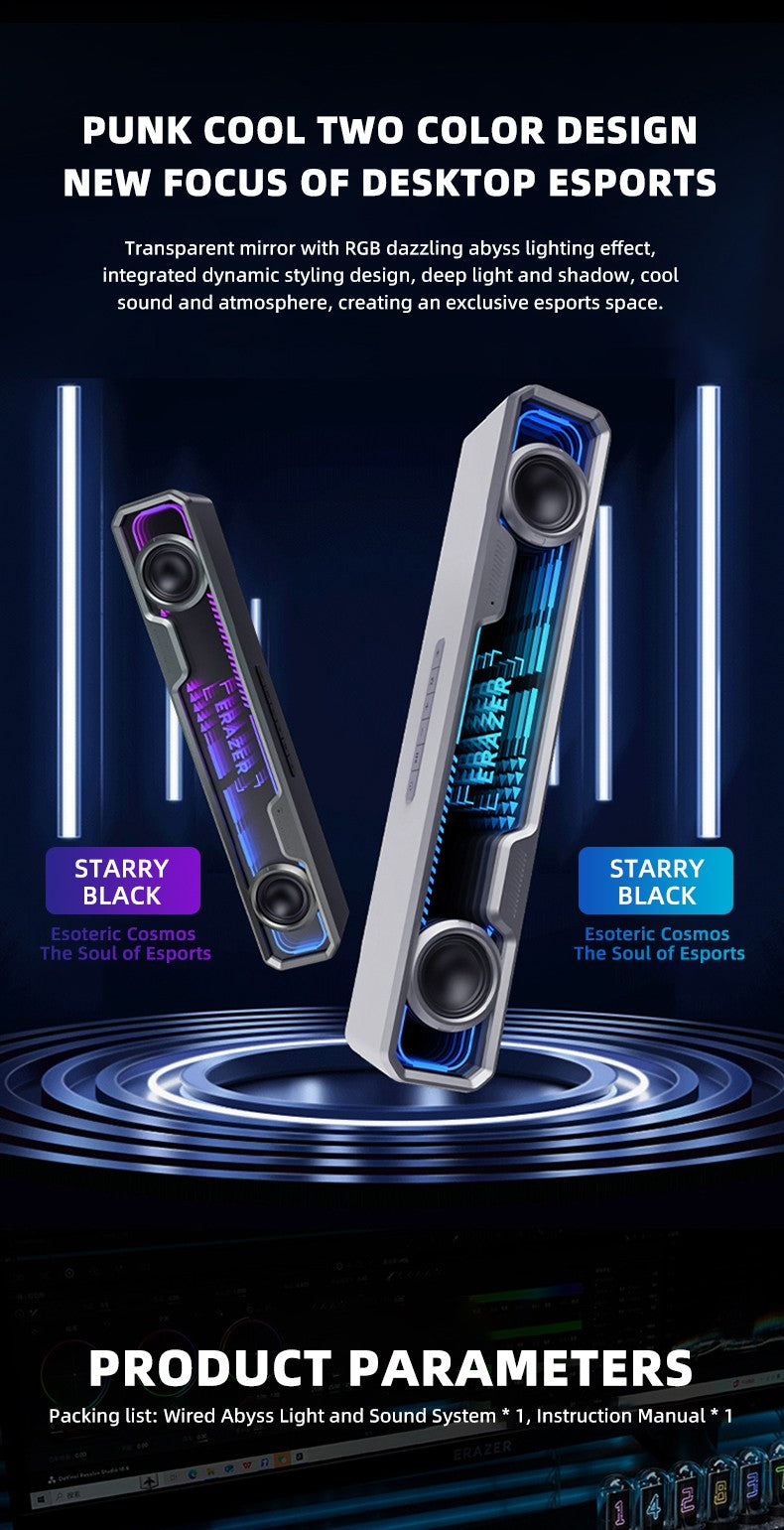 Lenovo Wired Bluetooth Speaker RGB Colorful Abyss light Effect Dual Speakers Dual Bass Diaphragm HIFI Stereo Surround Sound W108