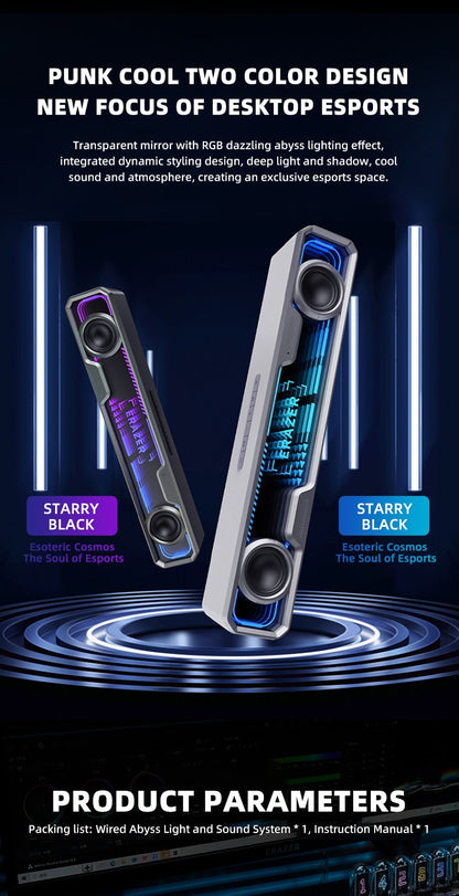 Lenovo Wired Bluetooth Speaker RGB Colorful Abyss light Effect Dual Speakers Dual Bass Diaphragm HIFI Stereo Surround Sound W108