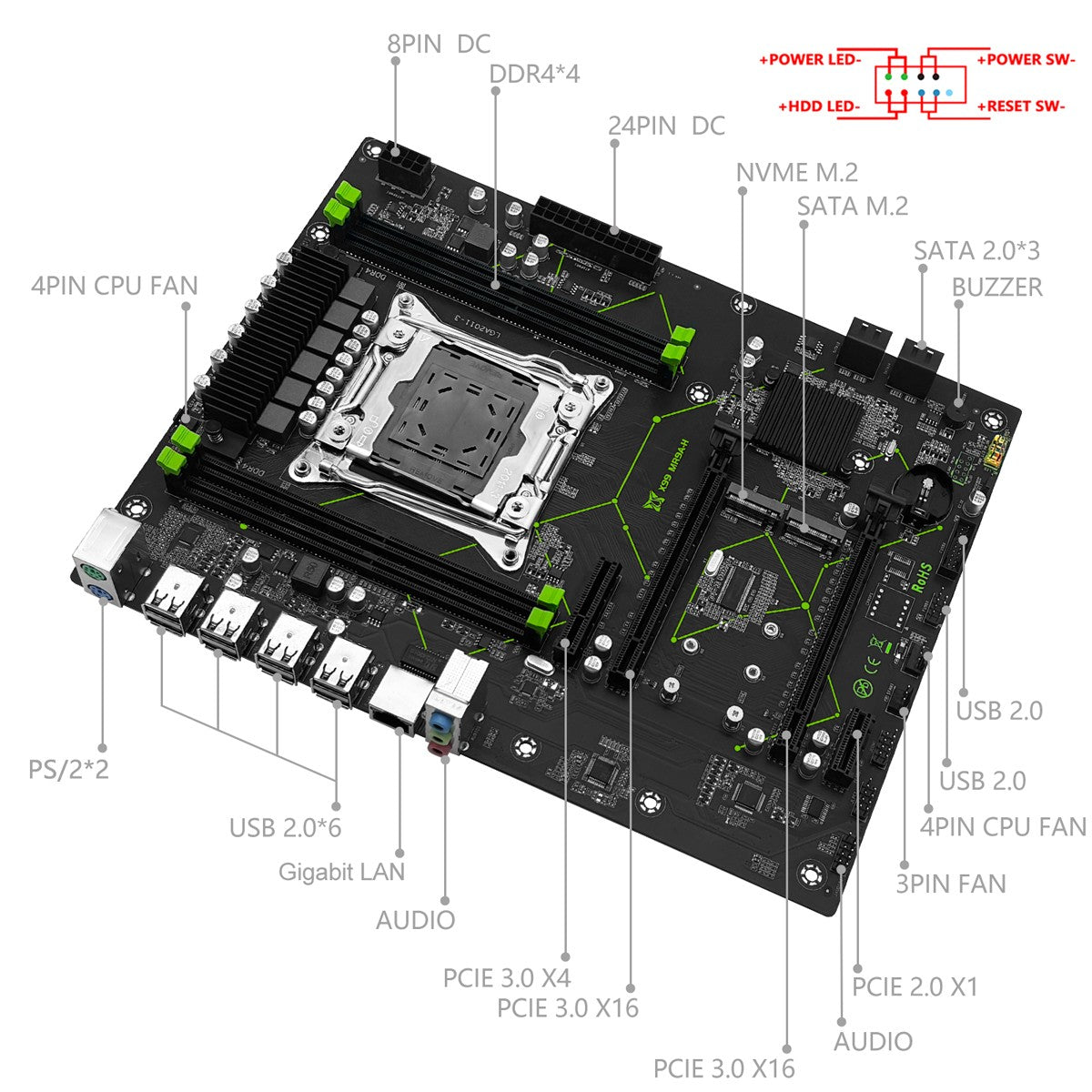 MACHINIST MR9A-H X99 LGA 2011-3 Motherboard Set Kit  Xeon E5 2690 V4 CPU Processor With DDR4 16GB(2*8G) RAM 2133MHz Memory Combo