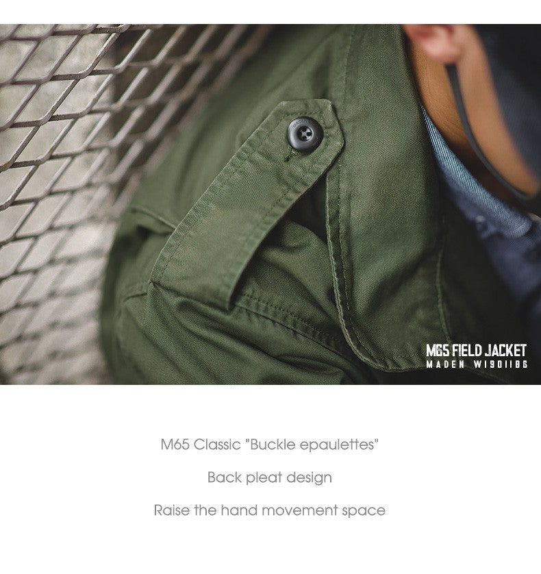 Maden Military M65 Field Jackets For Men's Green Vintage Army Jacket Casual Windbreaker Solid Lapel Collar with Pockets Overcoat