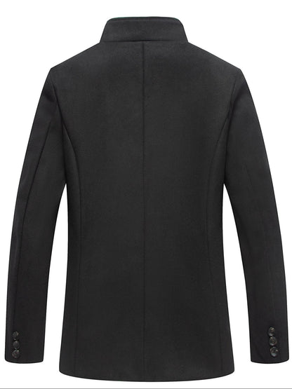 1 PCS Men's Woolen Overcoat, Long Sleeve Lapel Cardigan with Pockets, Casual Business Travel Daily Wear, All Seasons Outerwear