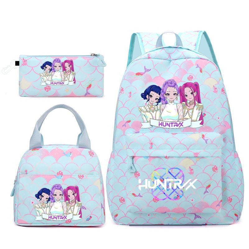3pçs Mochilas K-pop Demon Hunters Desenho Animado Anime Escolar com Lancheira Mochilas Infantis Impermeáveis Presentes para Aluno