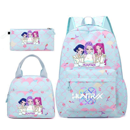 3pçs Mochilas K-pop Demon Hunters Desenho Animado Anime Escolar com Lancheira Mochilas Infantis Impermeáveis Presentes para Aluno