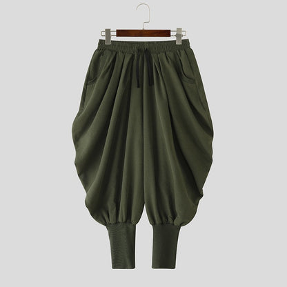 INCERUN Men Pants Solid Color Drawstring Joggers Casual Male Harem Pants Streetwear Loose Fashion Leisure Trousers Men S-5XL