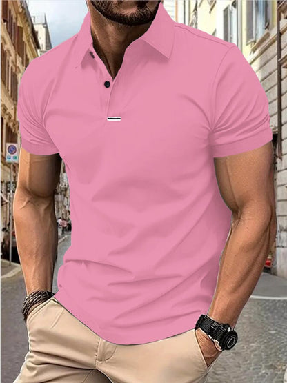 Men's solid color short-sleeved button-down lapel T-shirt casual top