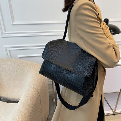 Crocodile Pattern Crossbody Bag For Women Black Shoulder Bag Brand Designer Women Bags Luxury PU Leather Flap Messenger Handbag