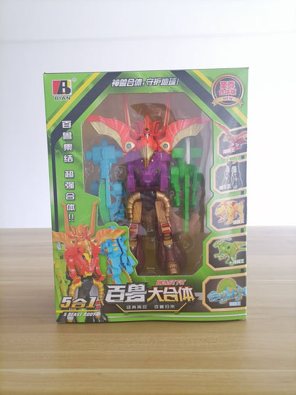 Transformando 5 Em 1 Robô Fera Animais Montagem Transformação Dinozord Deformação Brinquedo Dinossauro Rangers Megazord Boneco De Ação
