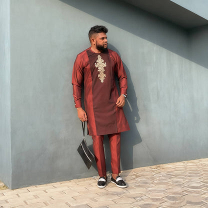 2025 African Traditional Men's Suit Luxury Casual Loose Two Piece Set Holiday Wedding Kaftan Fashionable Ethnic Men's Clothing