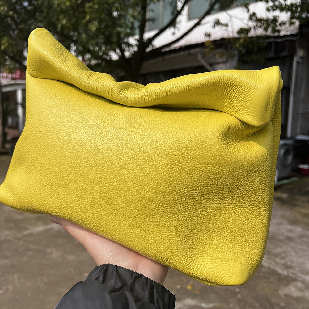 100% genuine leather Cowhide Handbag High Quality Leather Women's Foldable Designer Handbag Simple Magnet Handle Bags