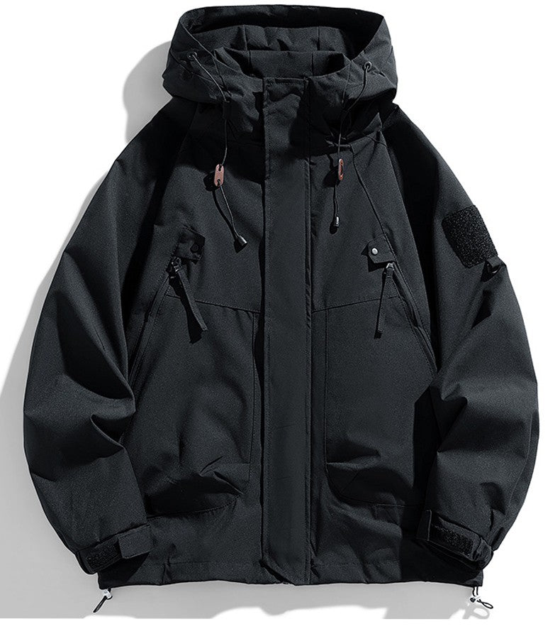 Windbreakers Men Hooded Jacket Zipper Coat Cargo Waterproof Black Bomber Camping Loose Thin Softshell Hooded Hiking Jacket