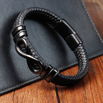 Pulseira de Aço Inoxidável Clássica de Couro Masculina, Corrente, Acessórios de Joias Elegantes para Pai e Namorado