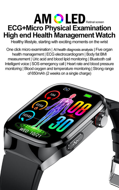 Smartwatch 2025 Novo ECG Chamada BT Feminino Frequência Cardíaca Lipídios Sanguíneos Ácido Úrico Saúde Monitores AI Voz 650mAh Esportivo