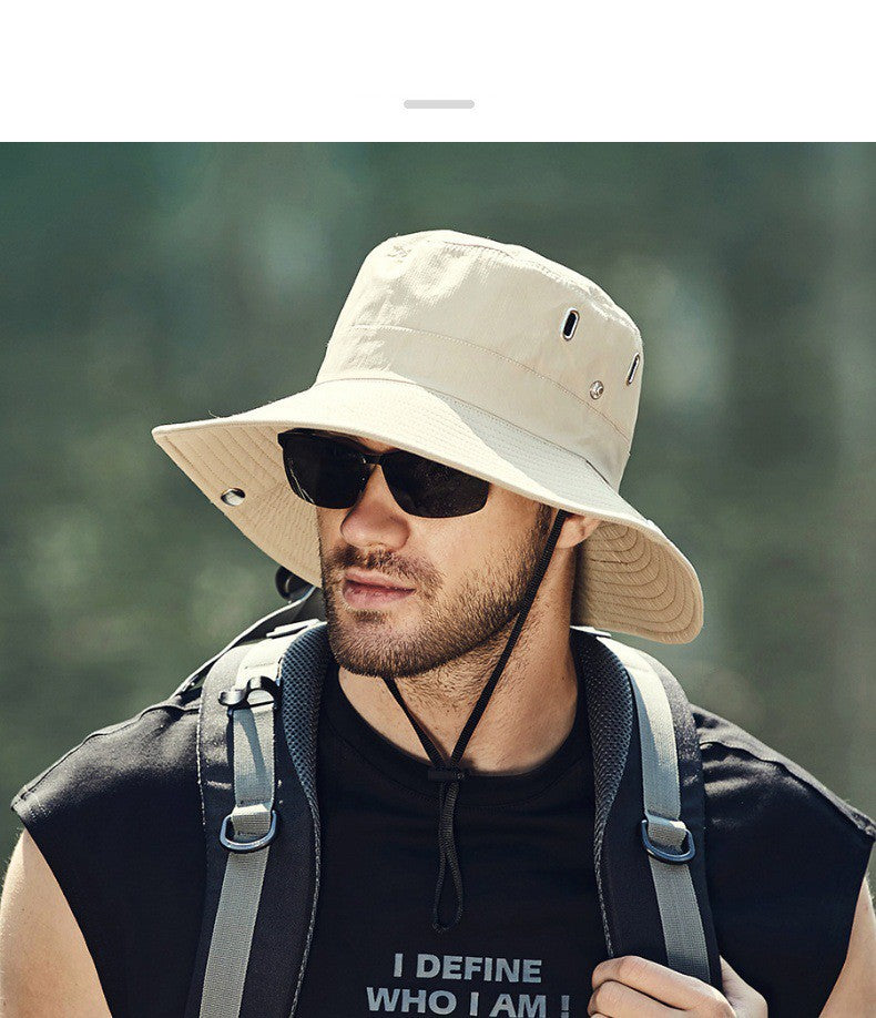 Chapéu de Pescador Masculino Verão Aba Larga Impermeável Proteção UV Boné de Sol Caminhada Pesca Escalada Safari Oversized Bucket Hats