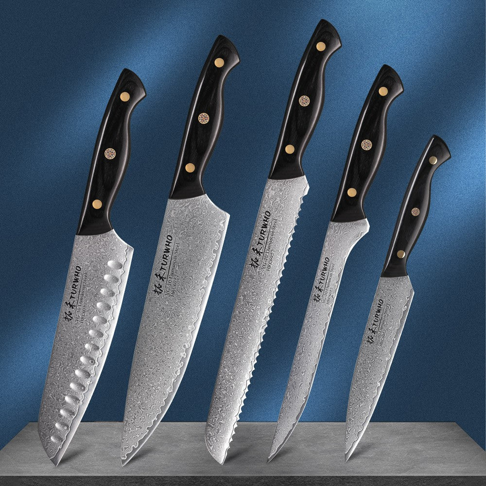 TURWHO 1-6PCS Kitchen Knives Set Japanese 67 Layer Damascus Steel Chef Knife PRO VG10 Santoku Bread Boning Utility Paring Knives