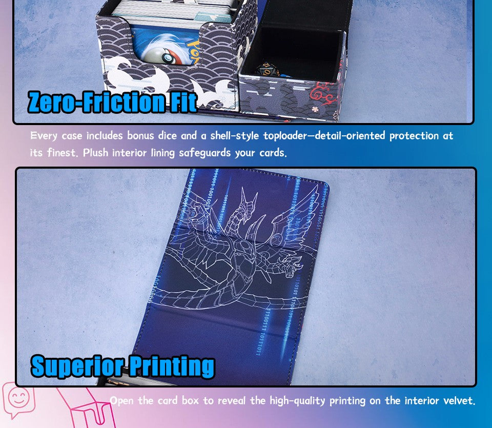 Caixa de Deck Cyber End Dragon Dicewinder para YGO, Armazena 100 Cartas com Double-Sleeve, Caixa de Armazenamento de Cartas com Bandeja de Dados para TCG MTGames PTCG OPCG