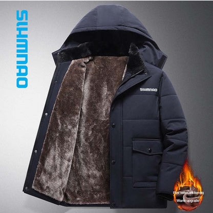 Conjunto Masculino de Pesca Corta-Vento e Quente para Uso Externo, Conjunto de Lã para Montanhismo, Jaqueta de Lã Grossa de Pelúcia para Inverno, Jaqueta Masculina com Capuz