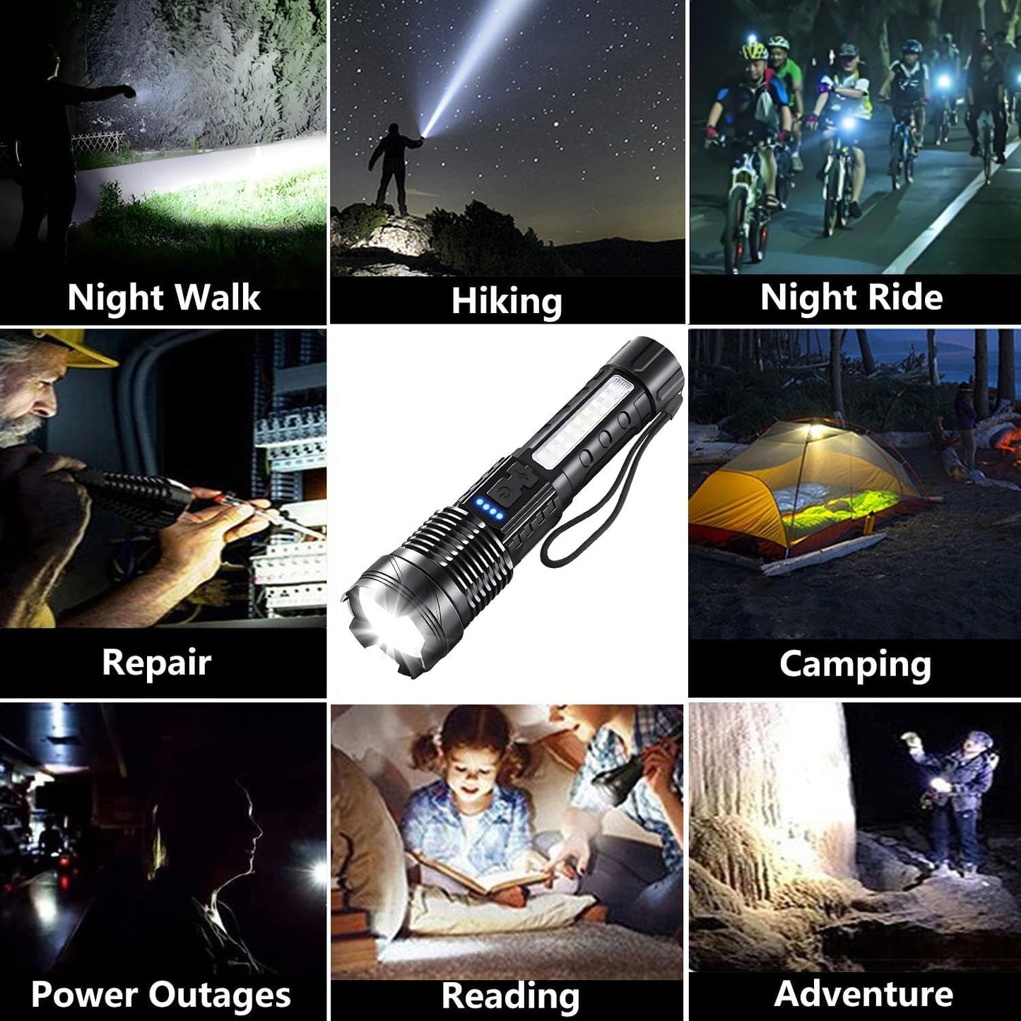 Rechargeable LED Flashlights, Super Bright Handheld Flashlight, 7 Modes with COB Work Light, Tactical Flash Light for Home