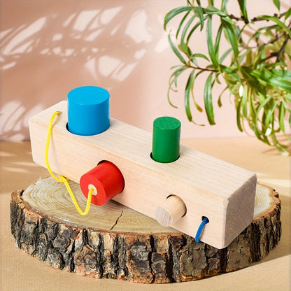 Conjunto de Colunas para Bebês e Crianças Pequenas, Blocos de Construção de Posicionamento, Cordas de Correspondência, Exercício para Bebês, Habilidade de Coordenação Olho-Mão, Brinquedos Educacionais de Madeira para Iluminação da Educação Infantil