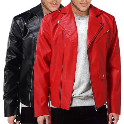 Men Business Casual Red Imitation Leather Jacket 2025 New Fashion Male Oblique Zipper Biker Coats