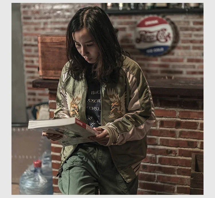 Non Stock Suka Reversible Souvenir Jacket Embroidered Sukajan Baseball Outerwear