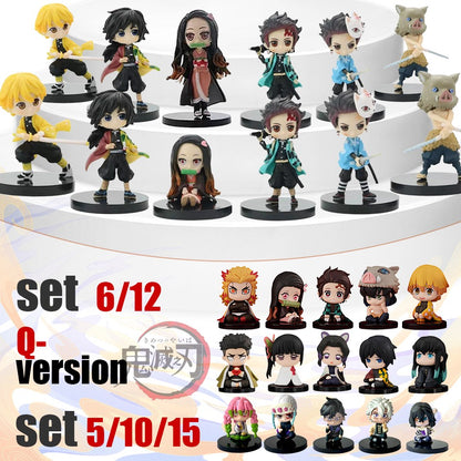Q Posket Figure Atacado Demon Slayer Mini Estatueta 5Pcs 10Pcs 12Pcs 15Pcs Conjuntos Kimetsu No Yaiba Pequenas Bonecas de PVC Decoração de Mesa