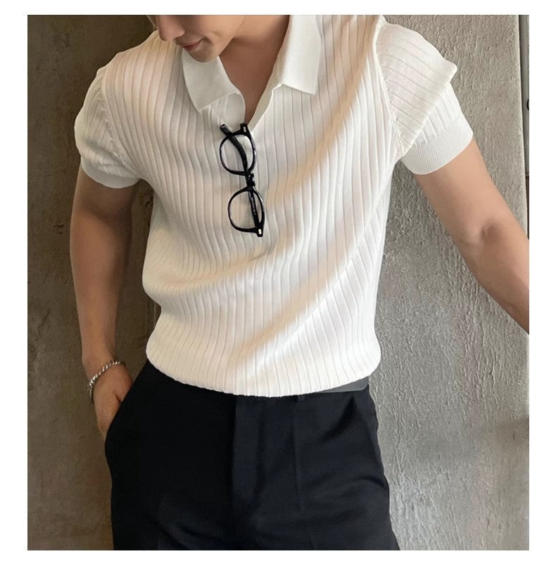Men Slim Fit Polo Shirts Solid Stretch Sexy Collared TShirt Fashion Trendy Cotton Casual Top Summer Clothes Comfortable Stretchy