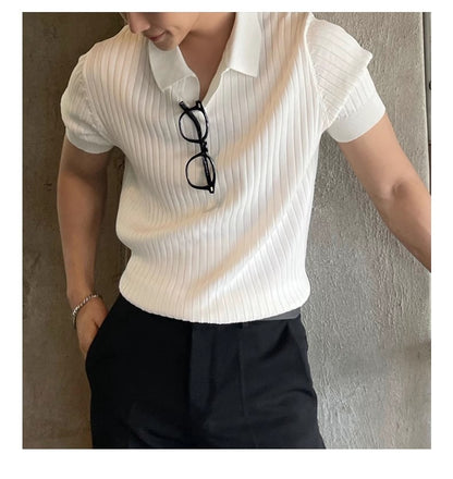 Men Slim Fit Polo Shirts Solid Stretch Sexy Collared TShirt Fashion Trendy Cotton Casual Top Summer Clothes Comfortable Stretchy