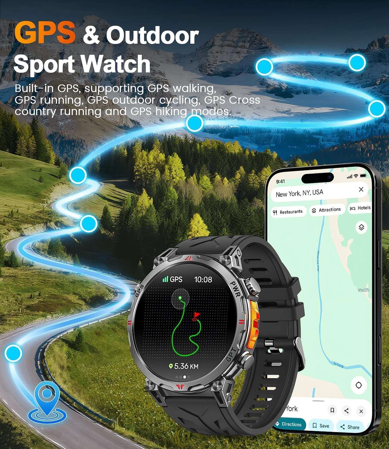 Smartwatch Militar T-Rex3 Ultra GPS 2025 Novo com GPS Integrado Bússola Altímetro Barômetro 5ATM À Prova D'água Pulseira Esportiva Masculina de 650mAh