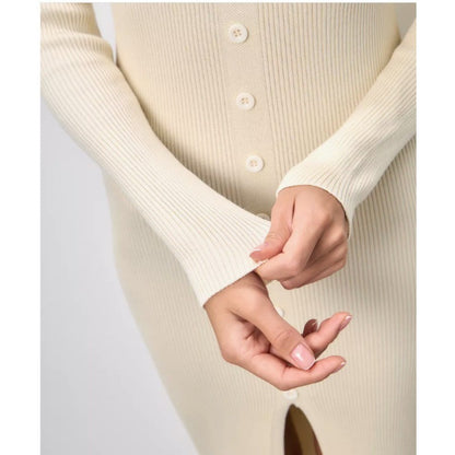 2025 Knitted Dress For Women Vintage Fashion Long Sleeve Dresses Solid Single Breasted V Neck Midi Autumn Winter Dress ???????