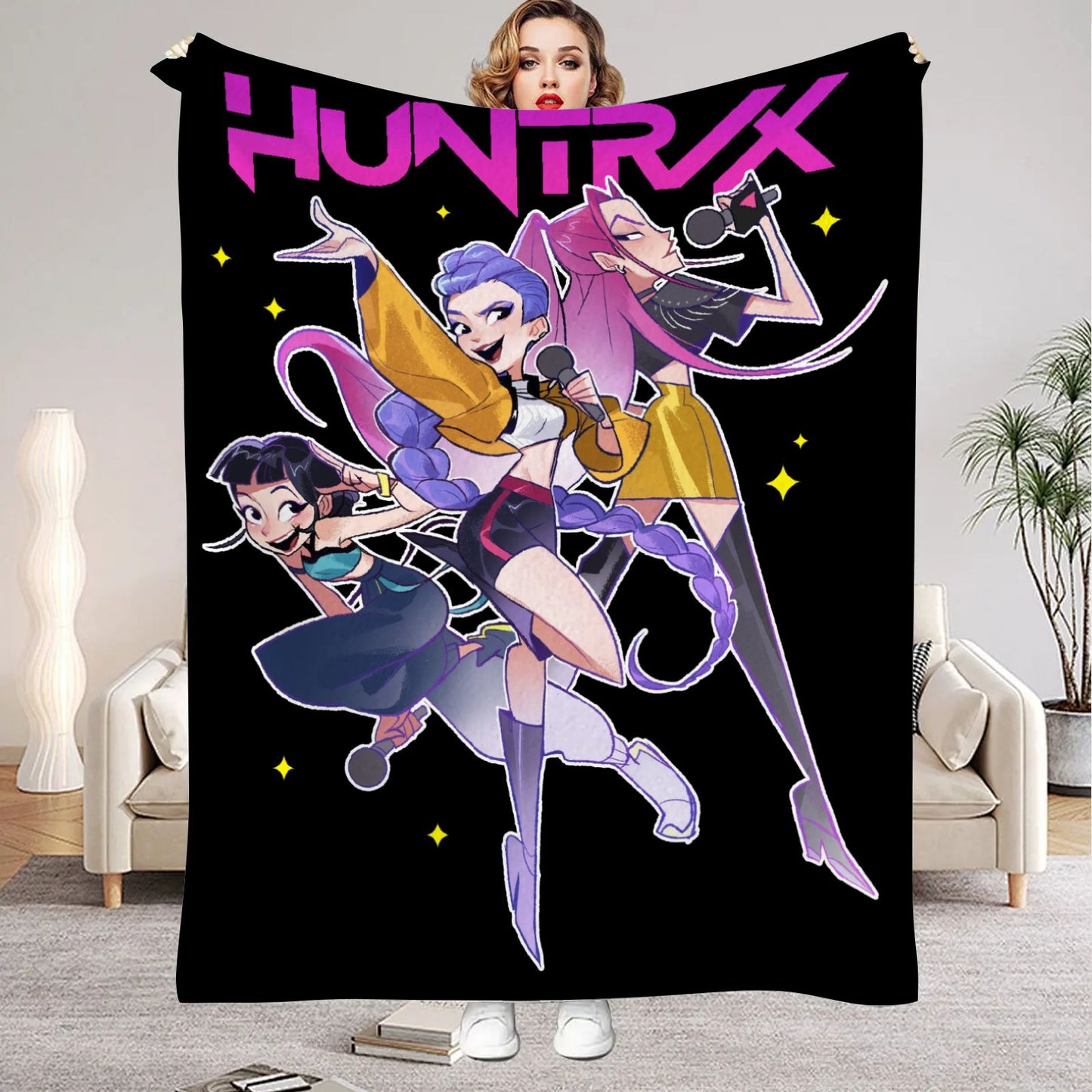 Huntrix Blankets K pop Demon Hunters Zoey Rumi Mira Soft Warm Throw Blanket Winter Kids Couch Bed Fluffy Bedspread