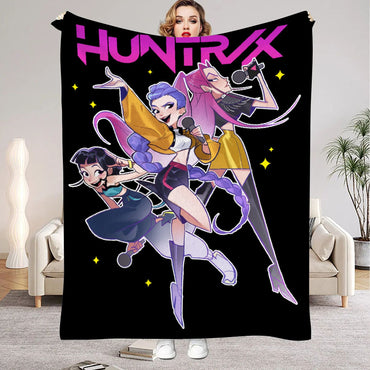 Huntrix Blankets K pop Demon Hunters Zoey Rumi Mira Soft Warm Throw Blanket Winter Kids Couch Bed Fluffy Bedspread