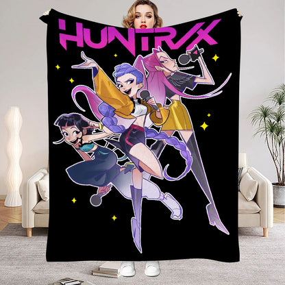 Huntrix Blankets K pop Demon Hunters Zoey Rumi Mira Soft Warm Throw Blanket Winter Kids Couch Bed Fluffy Bedspread