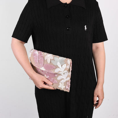 Straw Bag Evening Clutch Sequin Envelope Package Embroidered Handbag for Wedding Vacation Travel