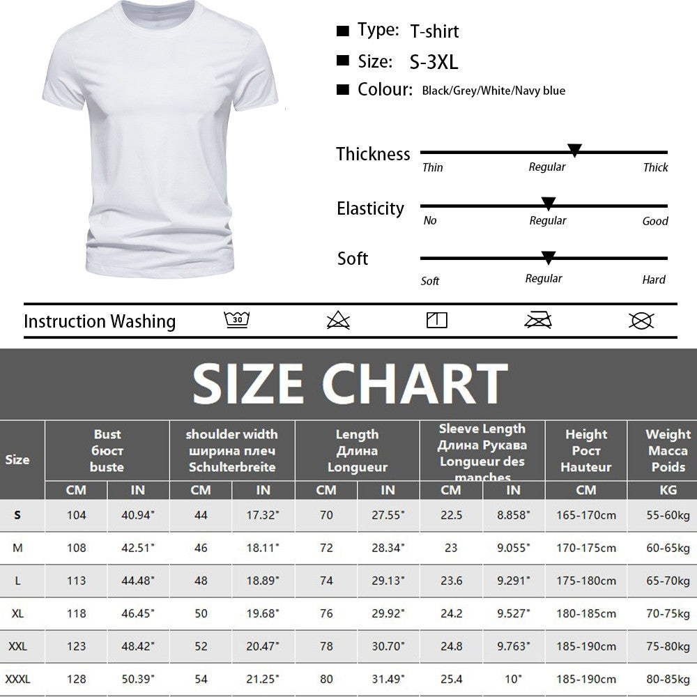 Summer Men's Cotton T-shirt Fashion Slim Black Short Sleeved Comfortable Casual Round Neck T-shirts Top Men's Clothing