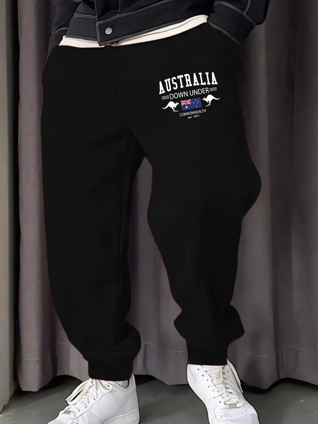 Austrália Down Under Impressão Homem Moletom Calça de Moletom Bolso Confortável Calças Compridas Calças Básicas Confortáveis Y2K Cintura Elástica Calça Versátil