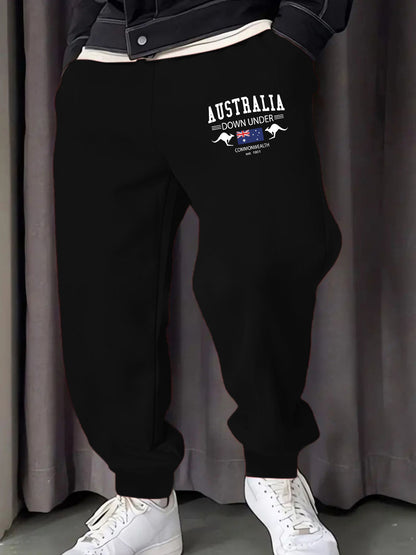Austrália Down Under Impressão Homem Moletom Calça de Moletom Bolso Confortável Calças Compridas Calças Básicas Confortáveis Y2K Cintura Elástica Calça Versátil