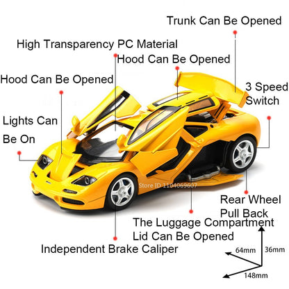 1:32 720S F1 Modelo Miniatura Carros Esportivos Liga Fundida Ornamento Supercarros Som Luz Portas Abertas Puxar Para Trás Presentes Infantis