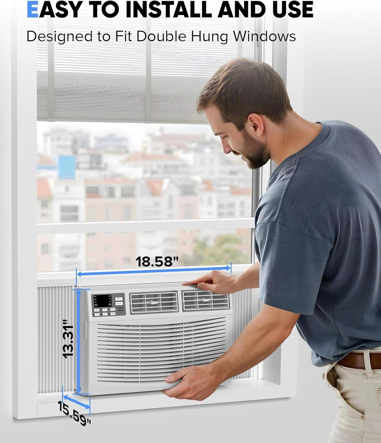 Ar-condicionado de Janela de 8.000 BTUs com WiFi, Ultrassilencioso, Unidade AC 3 em 1, Controle Remoto, Resfriamento com Eficiência Energética para Cômodos de até 32,5 m².