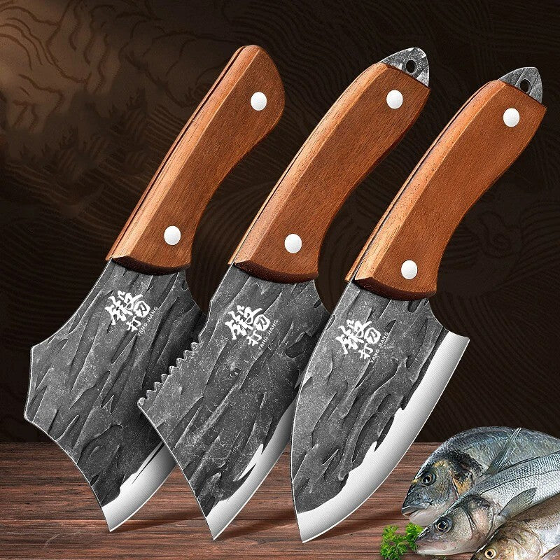 Conjunto de Facas de Cozinha Multiuso 3 Peças - Facas Utilitárias Serrilhadas para Cortar Carne e Vegetais, utensílios de cozinha femininos