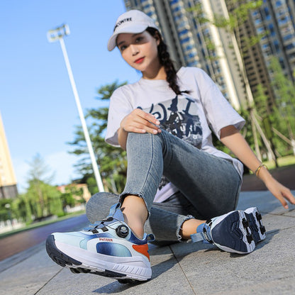 Kids Two Wheels Roller Skating Shoes With Light Magic Stick Walking Shoes Detachable Wheels Roller Skate Shoes For Teenagers