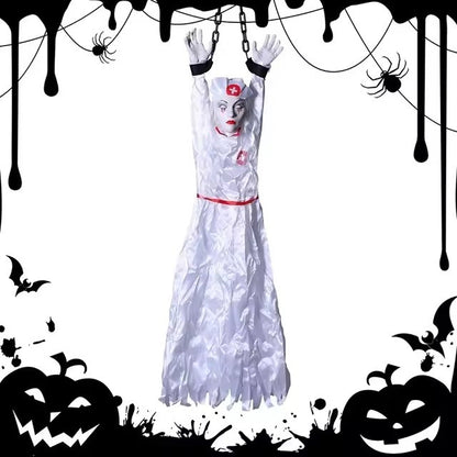 Decoração de Halloween Animatronics Palhaço Enfermeira Pendurado Controle por Voz Elétrico Exterior Assustador Liquidação Horror Adereços Casa Assombrada